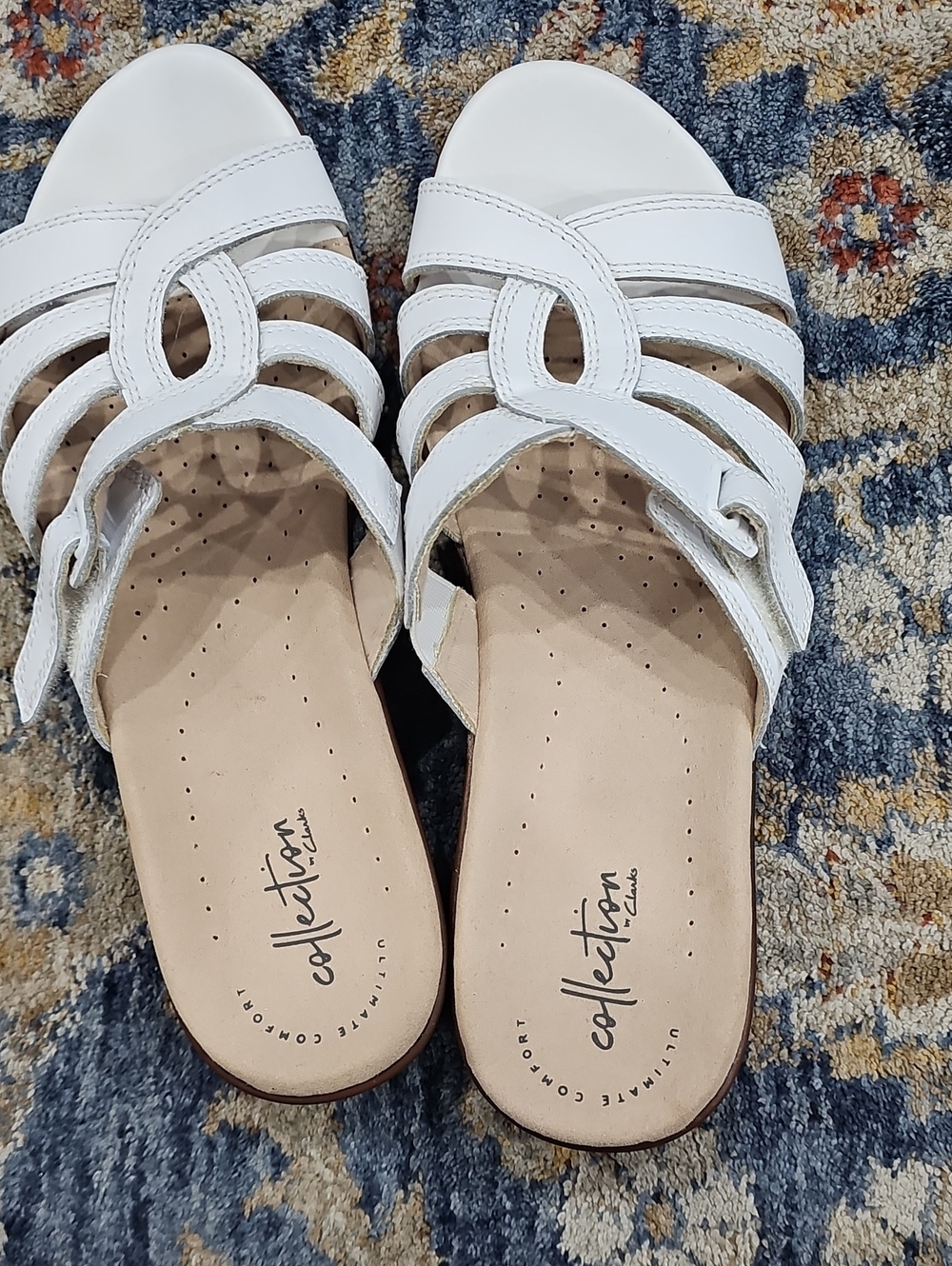 Collection B White Leather Multi-Strap Slide Mules